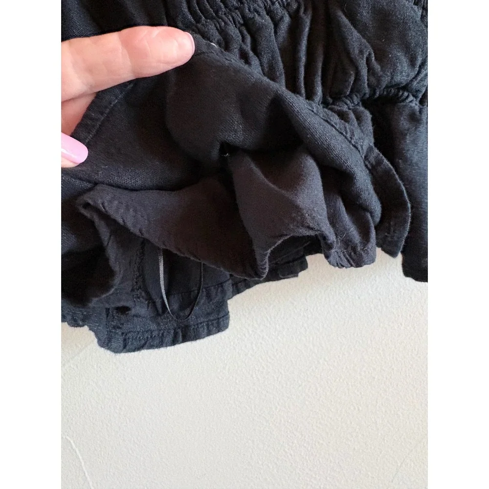 Abercrombie & Fitch Black Linen Blend Puff Sleeve Smocked‎ Peplum Blouse small